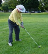 Shelton Farms founder Ethan Shelton lining up tee shot